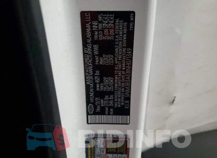 5NMJB3AE8NH071349 Photo# 13