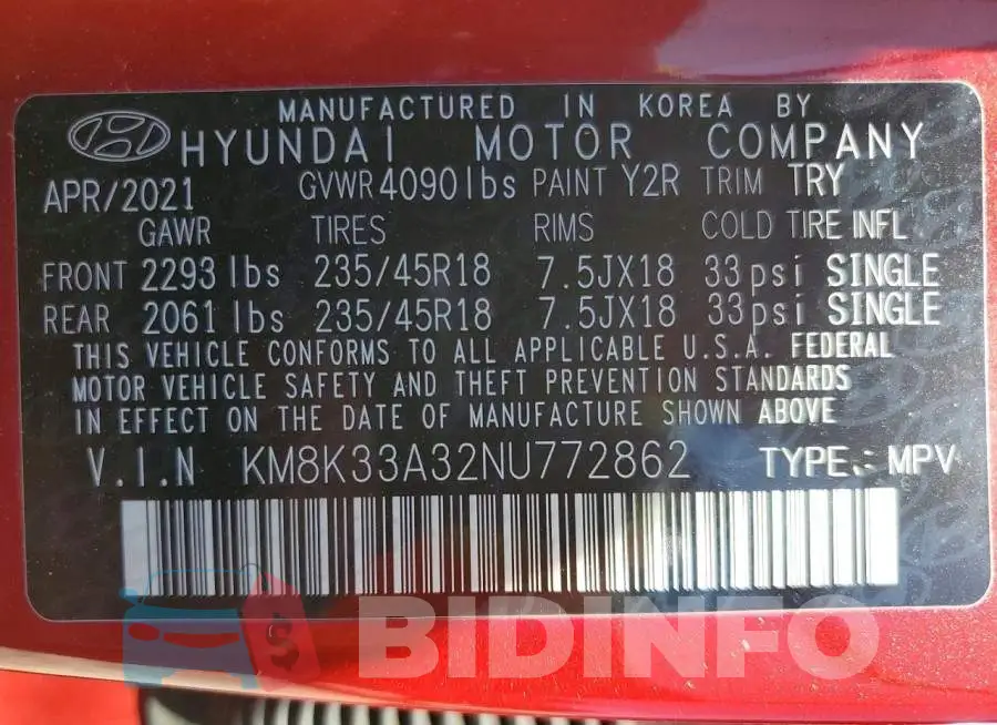 KM8K33A32NU772862 Photo# 14