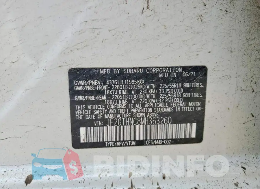 JF2GTHNC8MH363260 Photo# 13