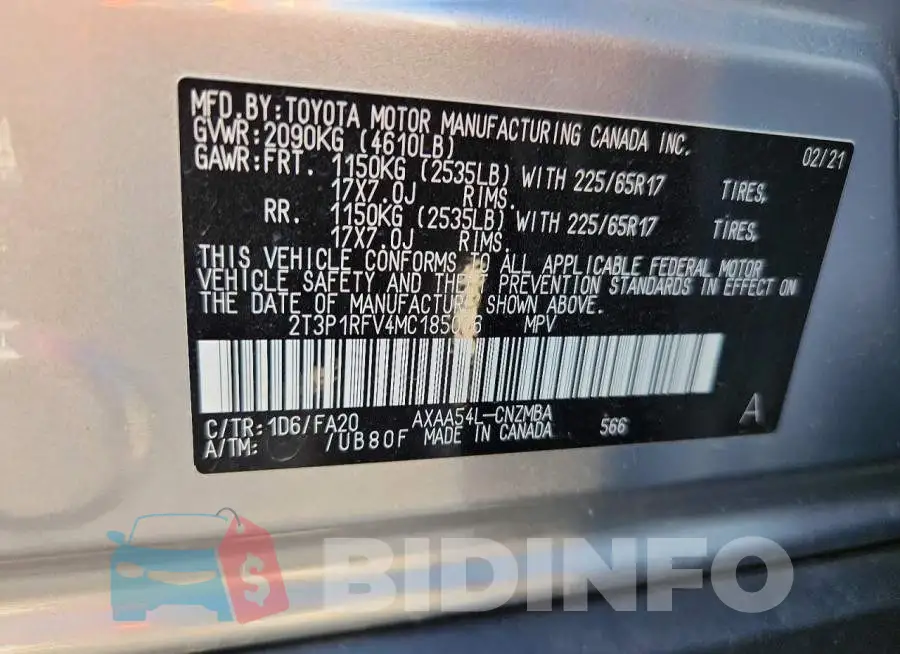 2T3P1RFV4MC185076 Photo# 12