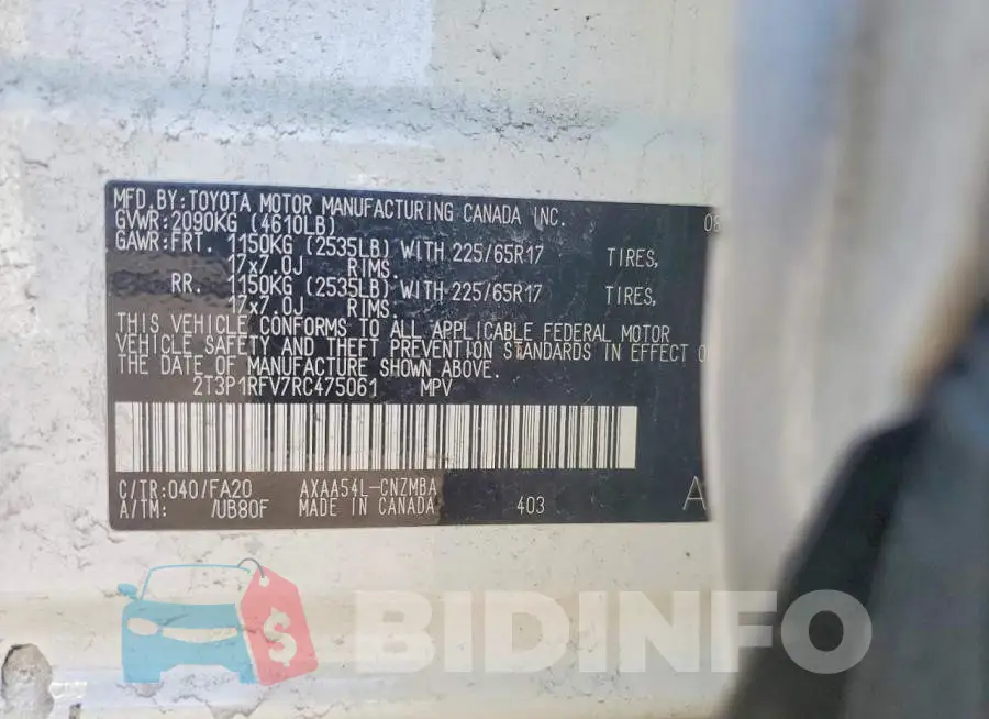 2T3P1RFV7RC475061 Photo# 13