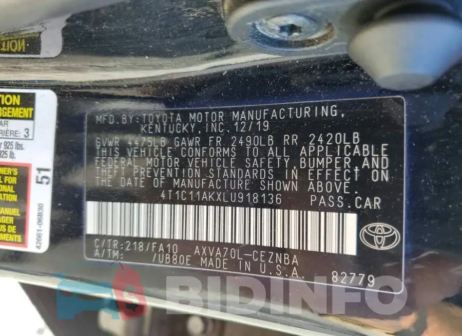 4T1C11AKXLU918136 Photo# 12