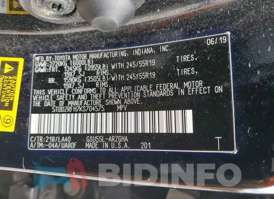 5TDDZRFH7KS704575 Photo# 14