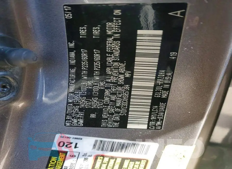 5TDYZ3DCXHS857384 Photo# 13
