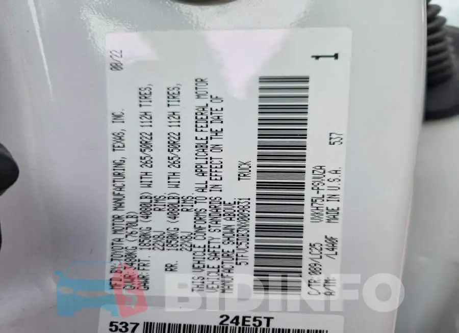 5TFVC5DB3NX009831 Photo# 12