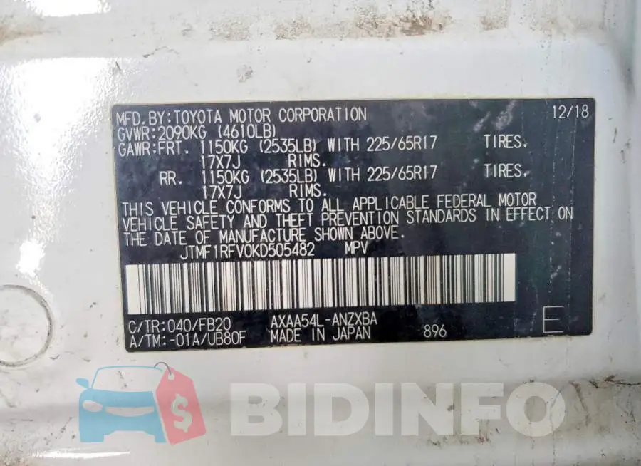 JTMF1RFV0KD505482 Photo# 13