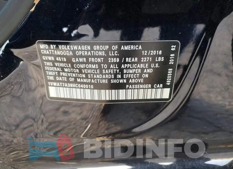 1VWAT7A38HC040010 Photo# 12