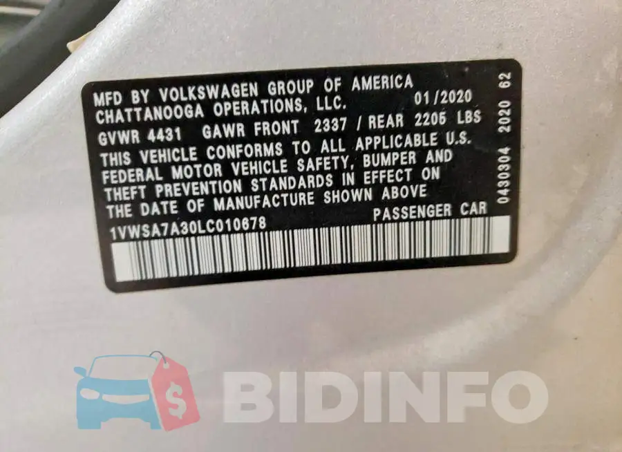 1VWSA7A30LC010678 Photo# 13