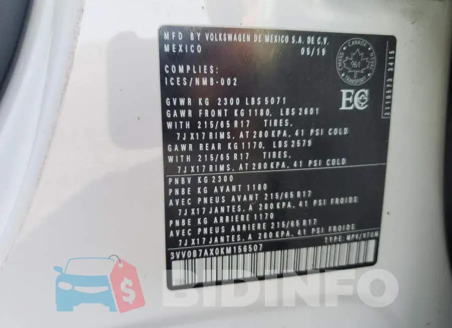 3VV0B7AX0KM156507 Photo# 13