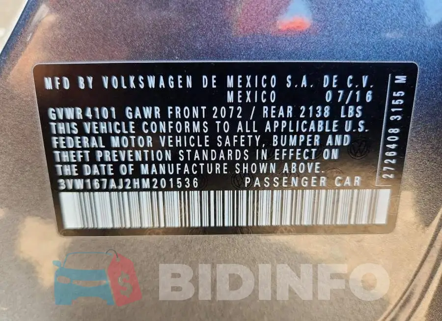 3VW167AJ2HM201536 Photo# 13