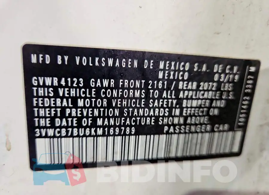 3VWCB7BU6KM169789 Photo# 12