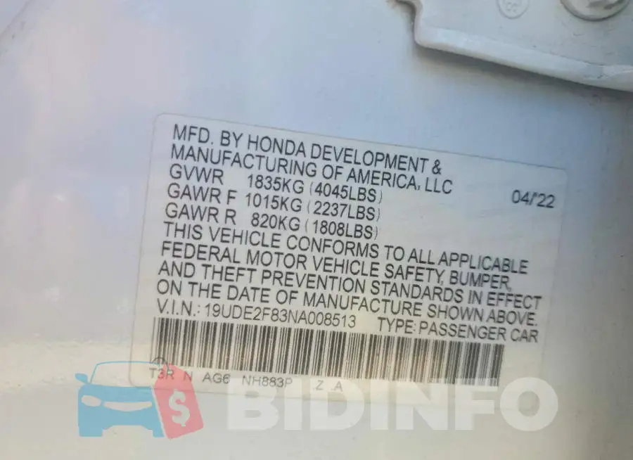 19UDE2F83NA008513 Photo# 12