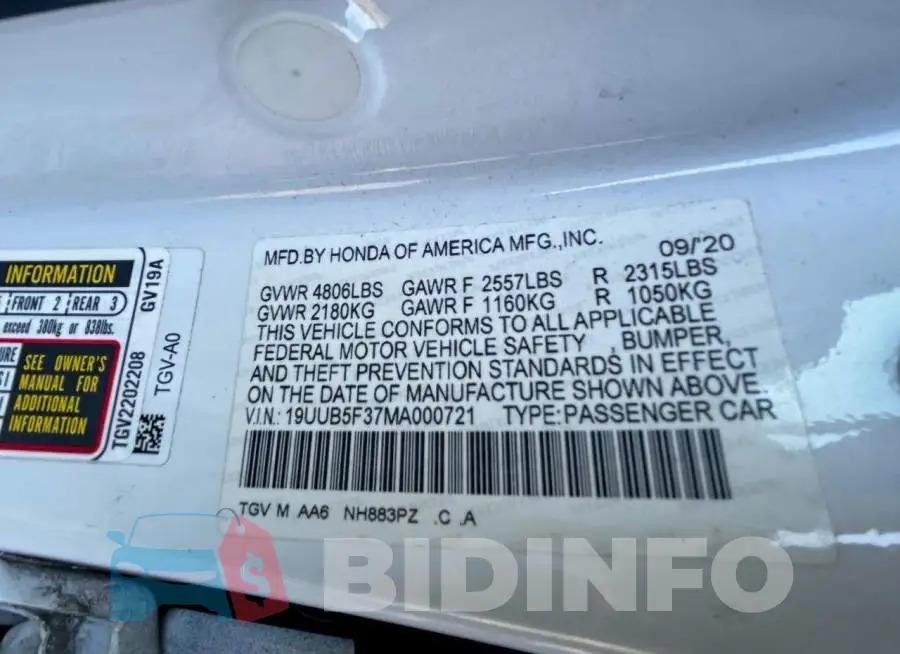 19UUB5F37MA000721 Photo# 10