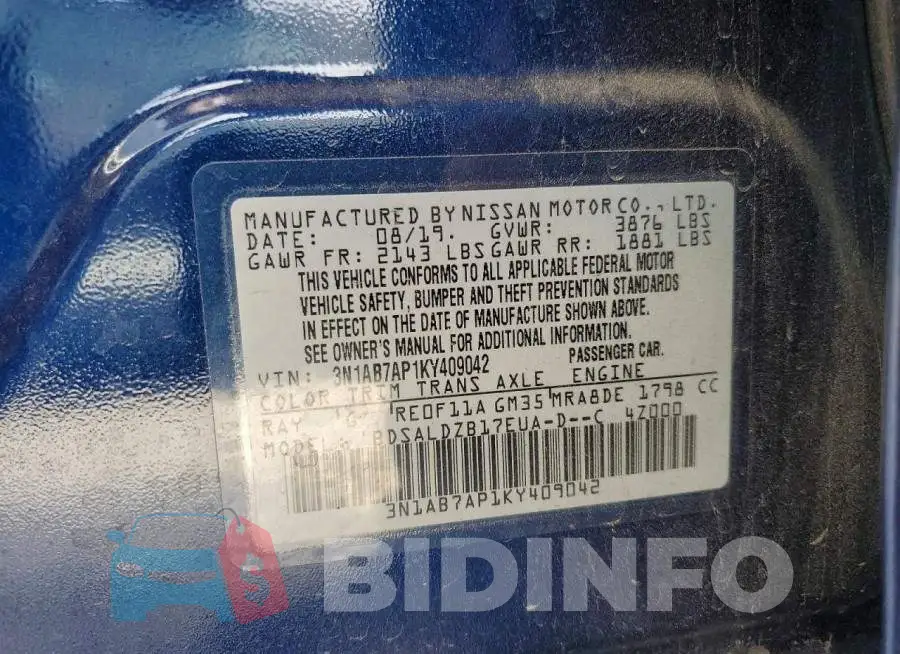 3N1AB7AP1KY409042 Photo# 12