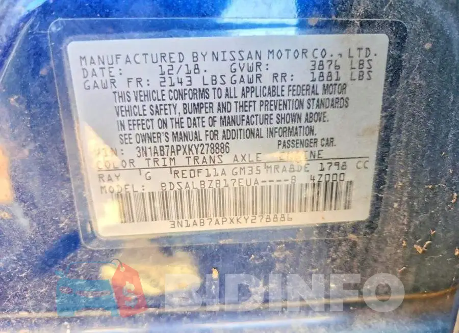 3N1AB7APXKY278886 Photo# 13