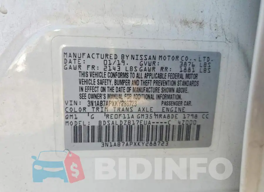 3N1AB7APXKY288723 Photo# 12