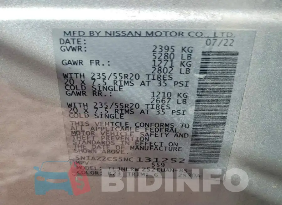 5N1AZ2CS5NC131252 Photo# 12