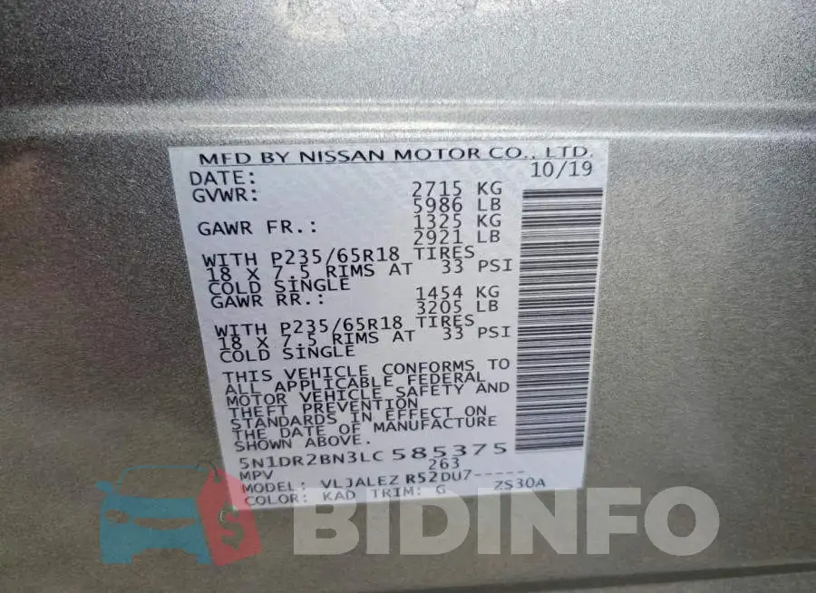 5N1DR2BN3LC585375 Photo# 13