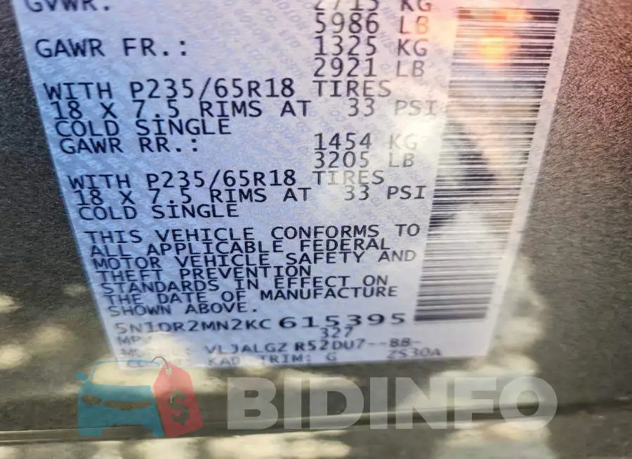 5N1DR2MN2KC615395 Photo# 14