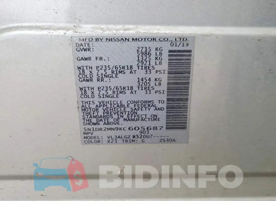 5N1DR2MN9KC605687 Photo# 14
