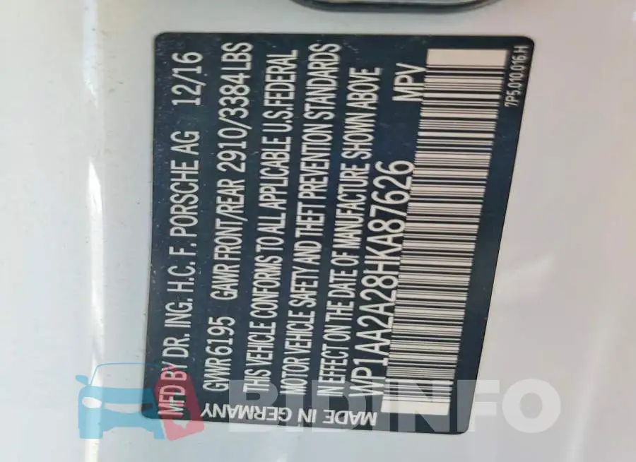 WP1AA2A28HKA87626 Photo# 13