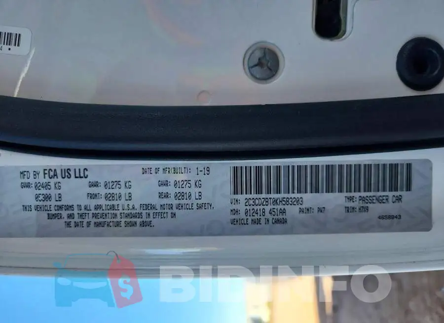 2C3CDZBT0KH583203 Photo# 12