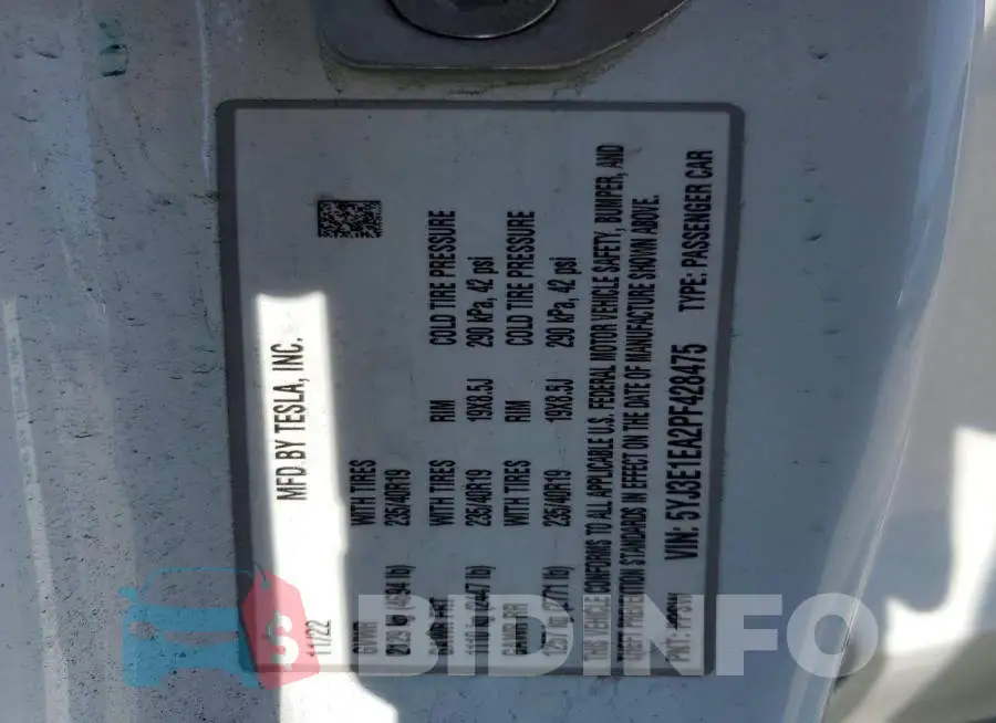 5YJ3E1EA2PF428475 Photo# 13