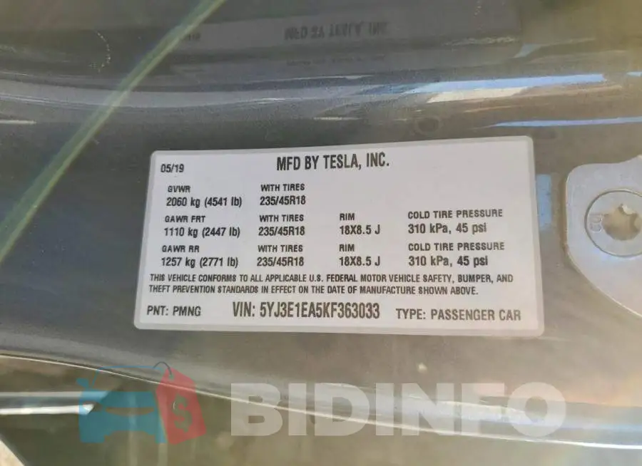 5YJ3E1EA5KF363033 Photo# 12