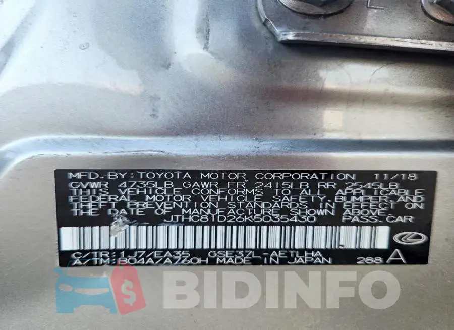 JTHC81D26K5035430 Photo# 12