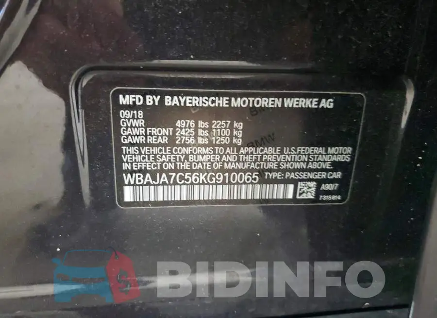 WBAJA7C56KG910065 Photo# 12