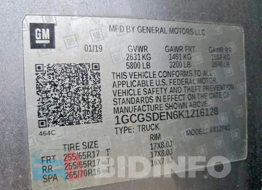 1GCGSDEN6K1216128 Photo# 12