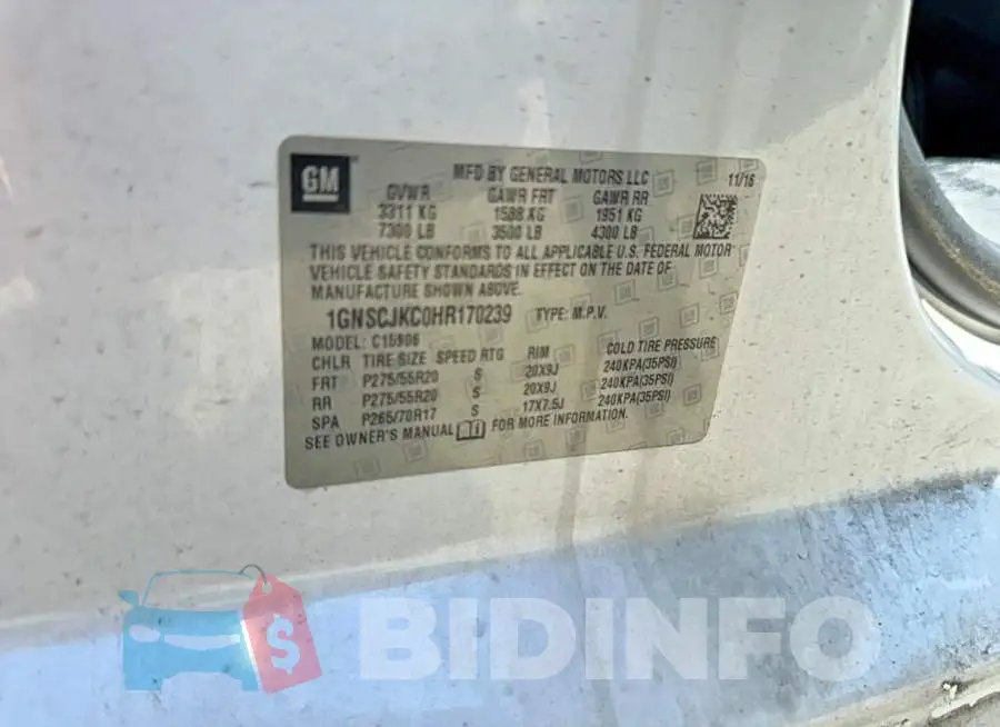 1GNSCJKC0HR170239 Photo# 10
