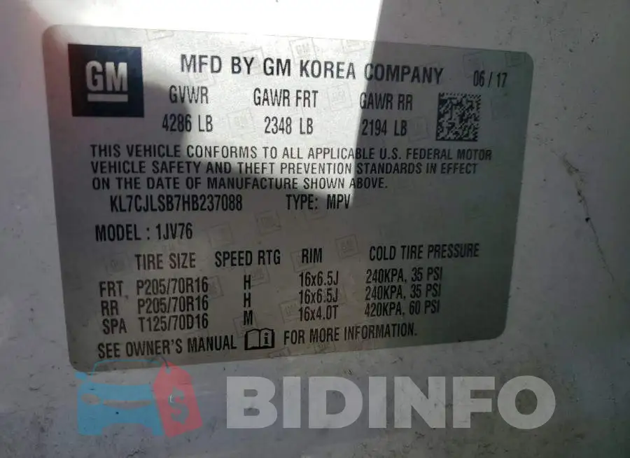 KL7CJLSB7HB237088 Photo# 14