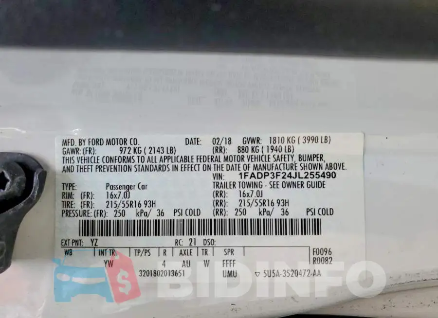 1FADP3F24JL255490 Photo# 12