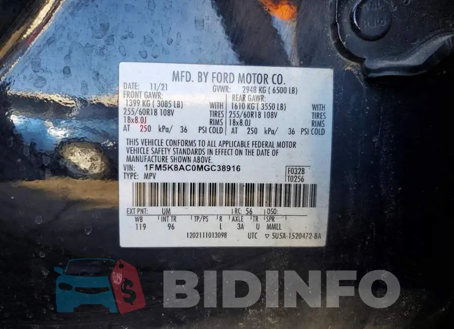 1FM5K8AC0MGC38916 Photo# 12