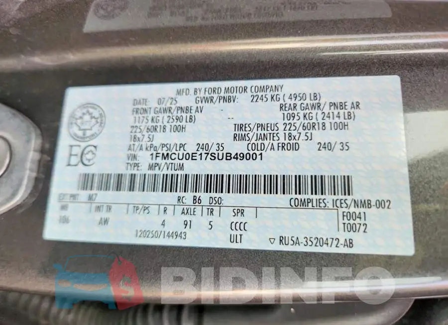 1FMCU0E17SUB49001 Photo# 13