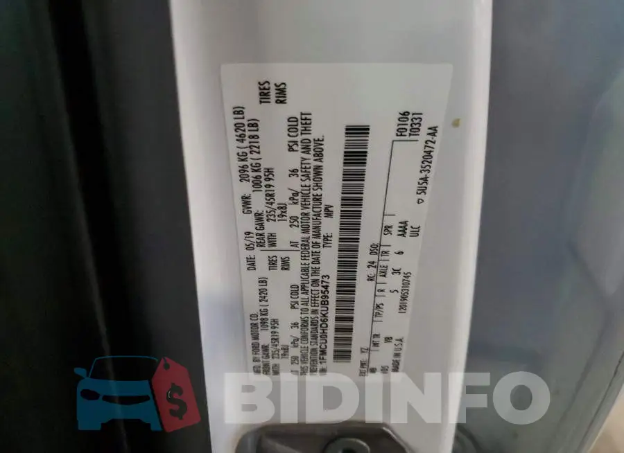 1FMCU0HD6KUB95473 Photo# 14