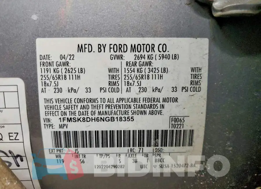 1FMSK8DH6NGB18355 Photo# 14