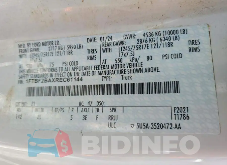 1FTBF2BAXREC61144 Photo# 13