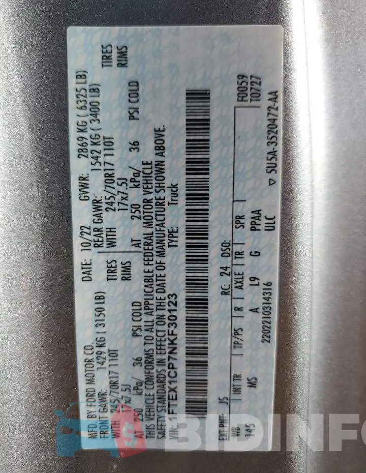 1FTEX1CP7NKF30123 Photo# 12