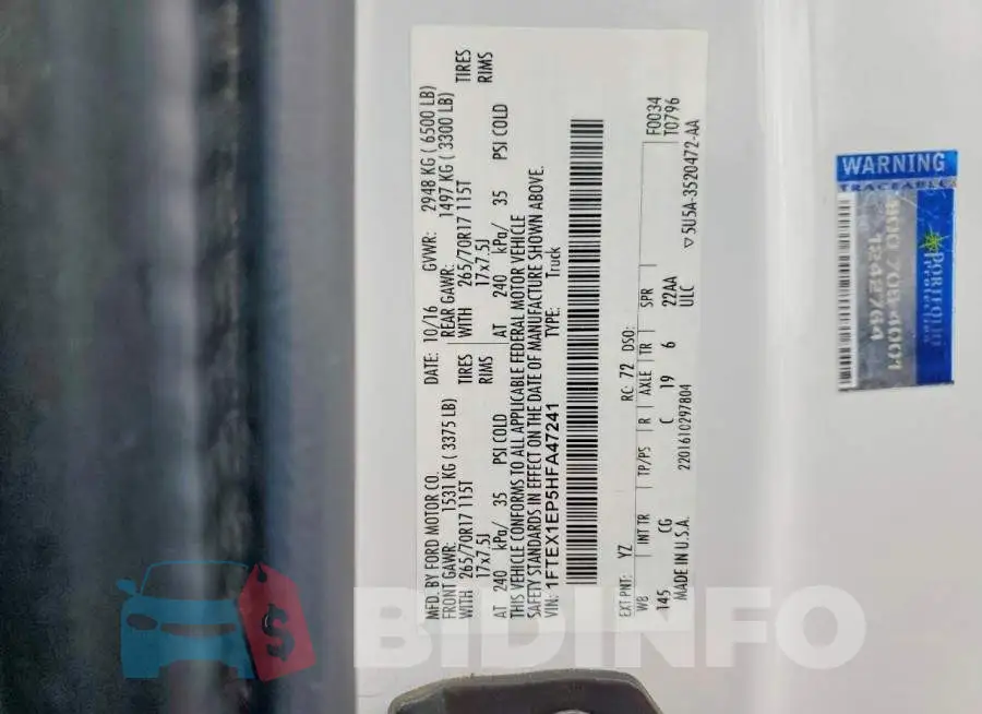 1FTEX1EP5HFA47241 Photo# 12