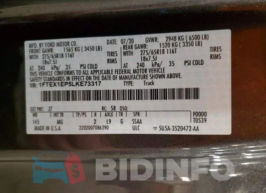 1FTEX1EP5LKE73317 Photo# 12