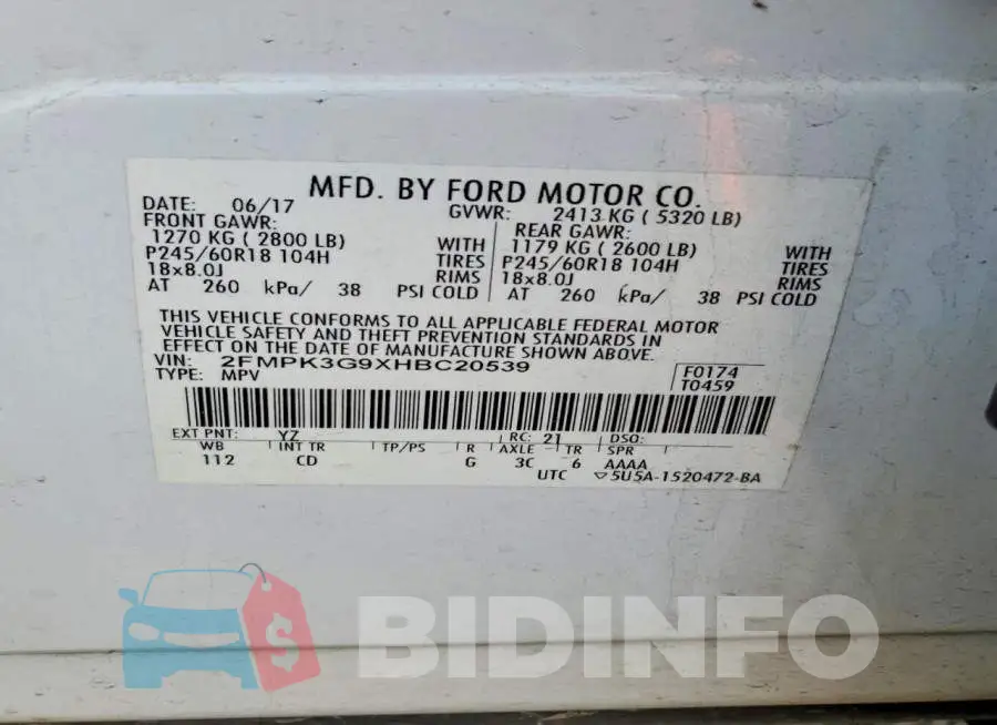 2FMPK3G9XHBC20539 Photo# 13