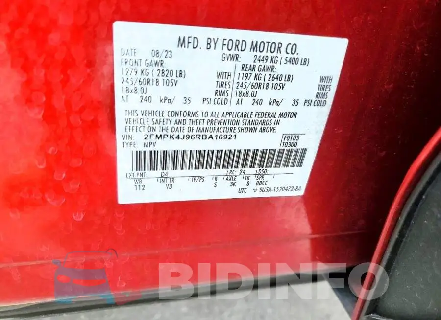 2FMPK4J96RBA16921 Photo# 14