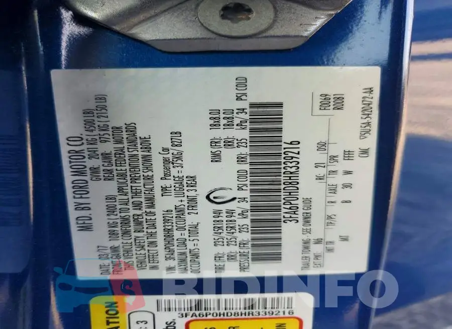3FA6P0HD8HR339216 Photo# 12