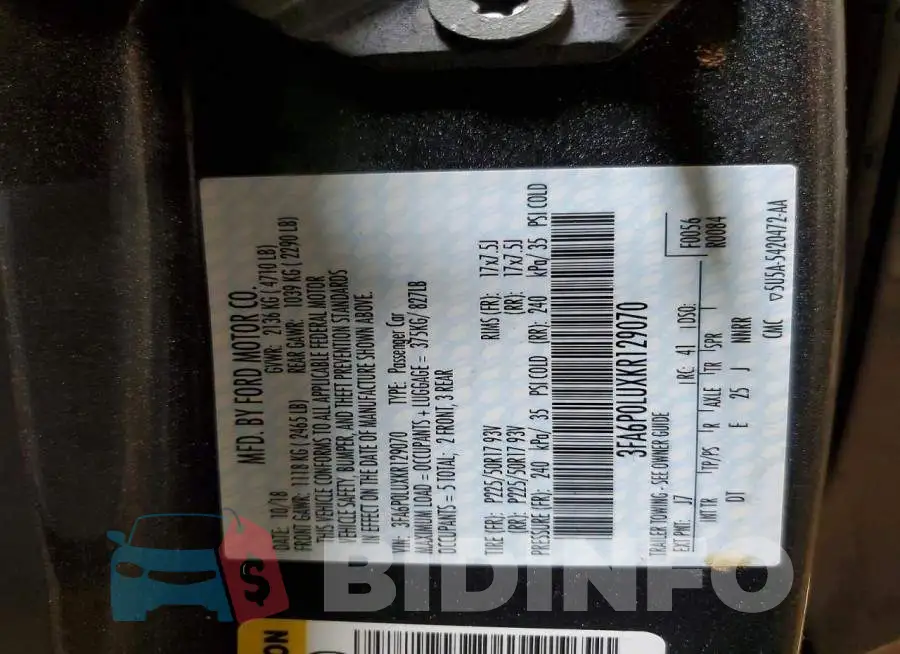 3FA6P0LUXKR129070 Photo# 13