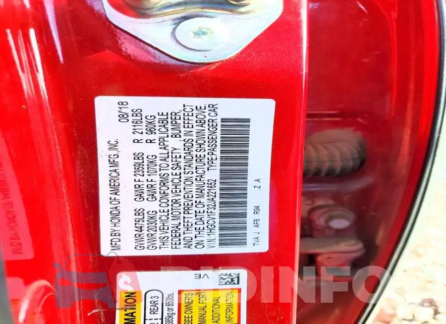 1HGCV1F32JA221652 Photo# 12