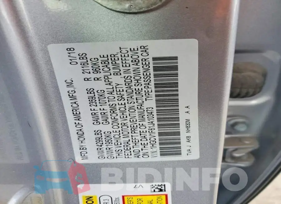 1HGCV1F61JA103473 Photo# 12