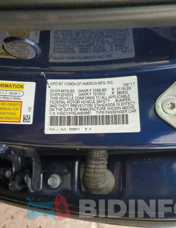 1HGCV1F92JA003957 Photo# 13