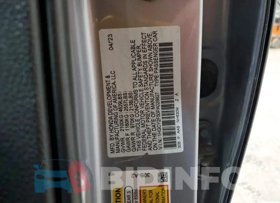 1HGCY2F50PA028827 Photo# 12